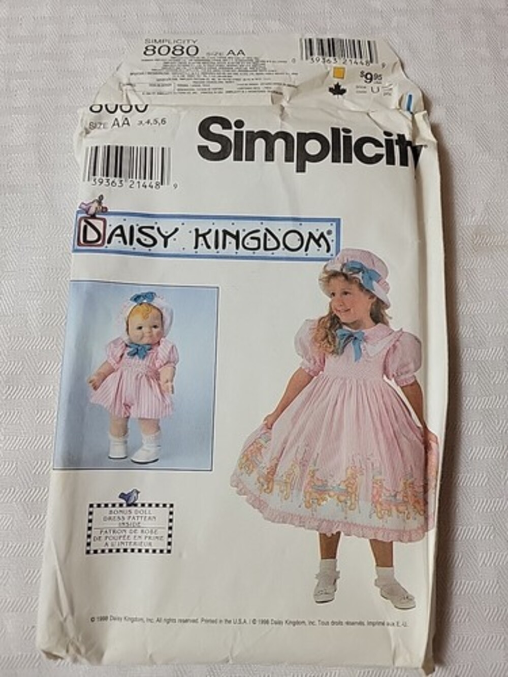 Simplicity 8080 Sz AA 3 4 5 6 Daisy Kingdom Child Dress Hat Doll Clothes Uncut